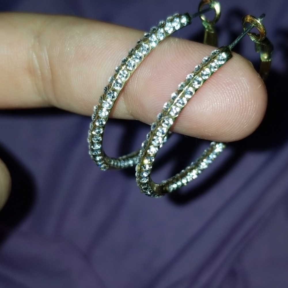 Gold and cubic Zirconia hoop earrings